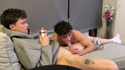 Gamer twink gets a surprise cock pounding