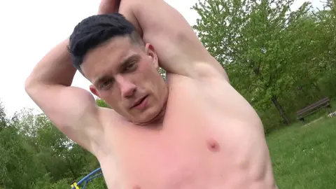 EastBoys: Muscle Flexing Amateur Straight Guy Outdoors - Curtis Cameron