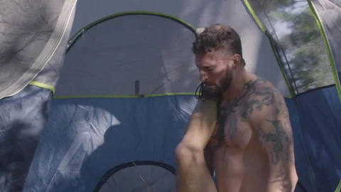 Falcon Studios: Horny Hiker Watches Naked Camper Stroke Uncut Cock