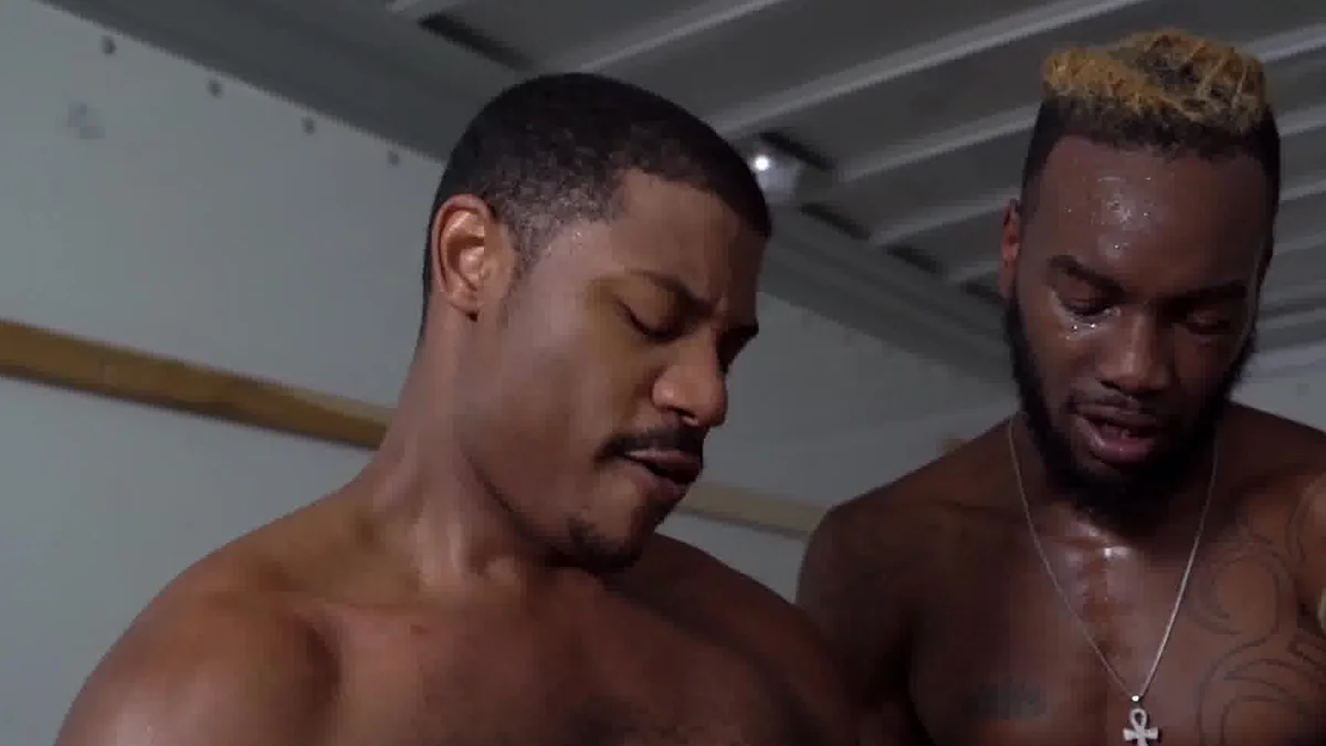 Bromo US: Black Dude Phoenix Bareback Threesome Scene