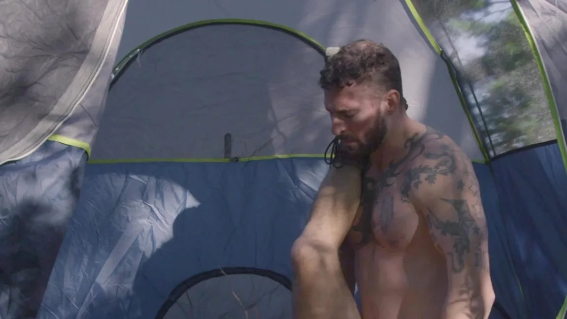 Falcon Studios: Horny Hiker Watches Naked Camper Stroke Uncut Cock